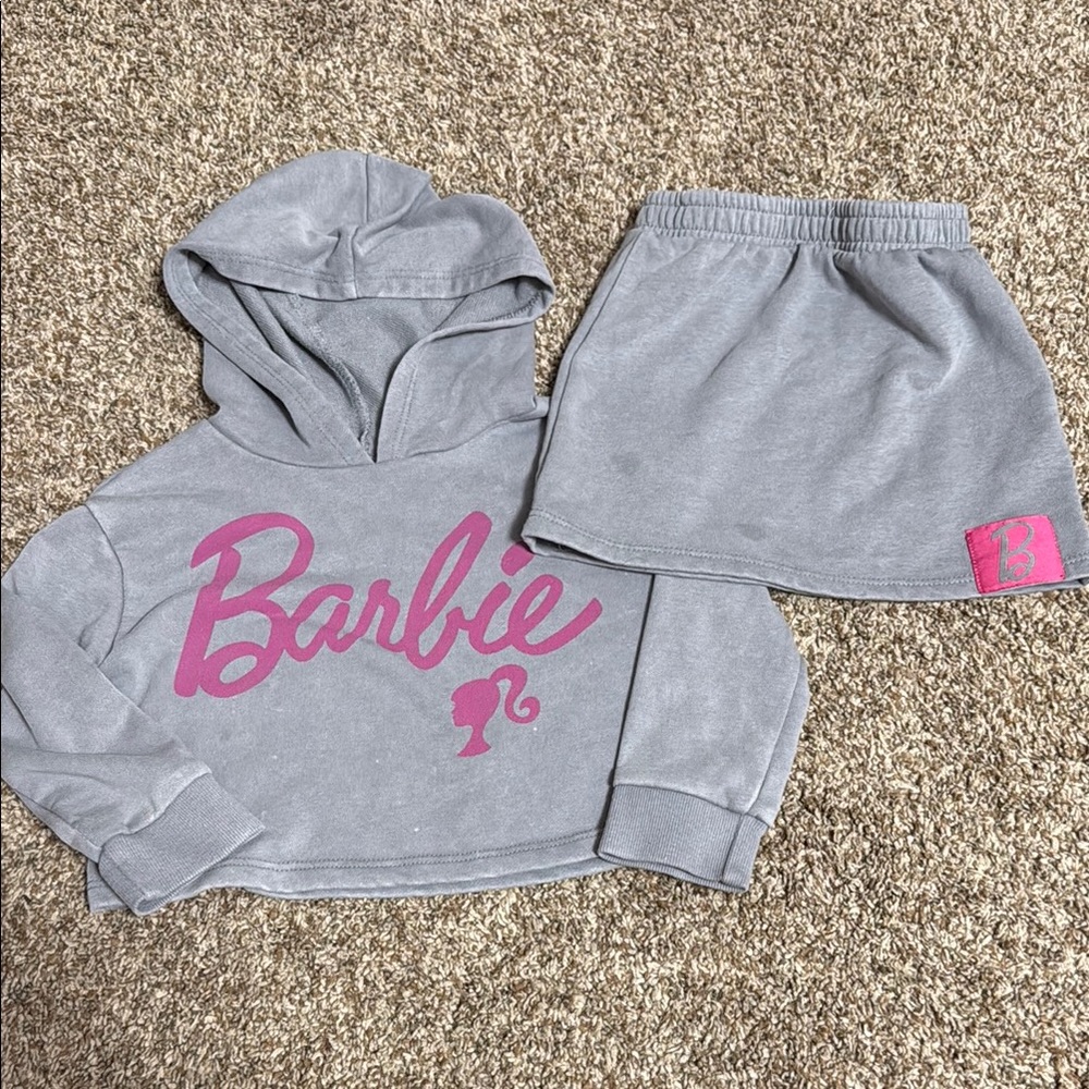 Kids Gray Hoodie and Skirt Set with Pink Barbie Logo - Picture 1 of 4
